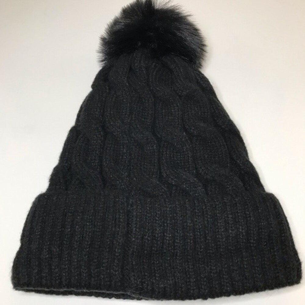 NWT- Black Womens Lined Beanie with Puff